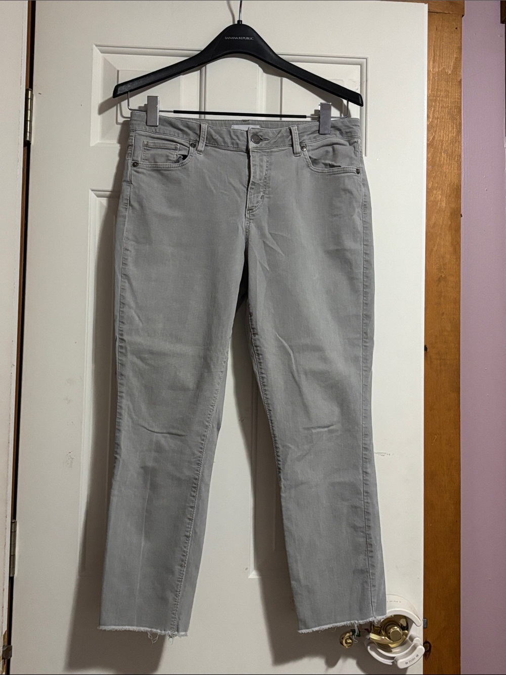 LOFT Light Gray Straight-Leg Jeans